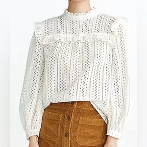 Madewell Eyelet Mockneck Ruffle Top In Cream Size M